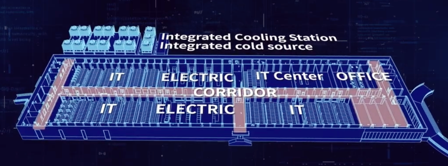 15MW facility layout with IT, electric, corridor, office zones and integrated cooling station